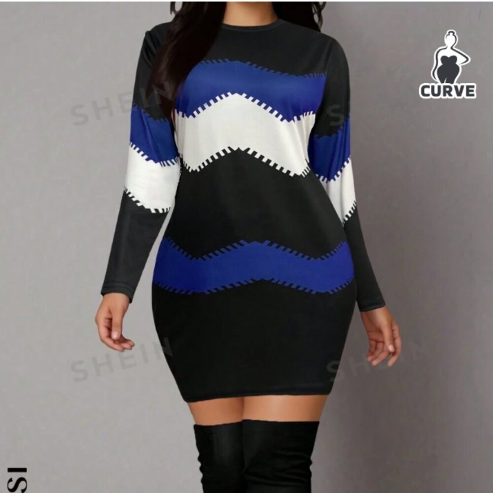 Shein Black and Blue Midi Dress in 3X